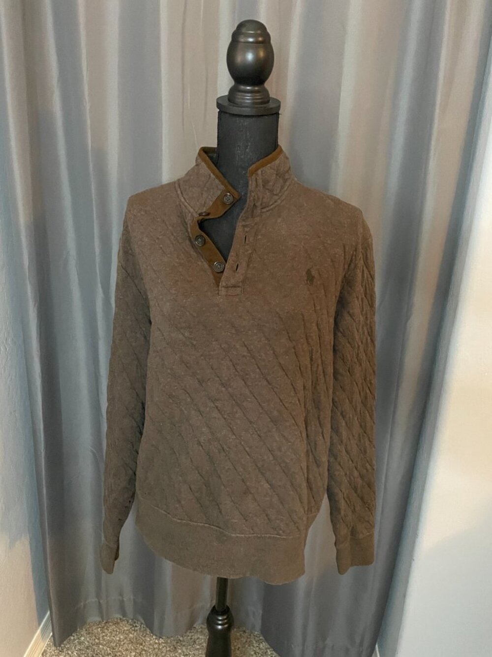 Polo Ralph Lauren Quilted Double-Knit Jersey Pullover, Mens Size M, Brown